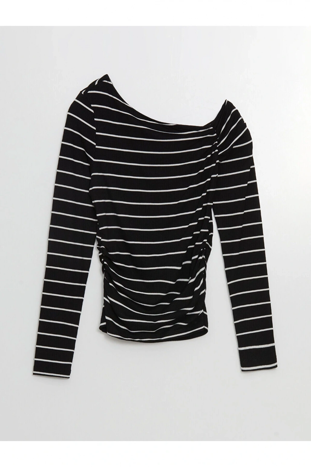 LCW Vision Siyah Kayık Yaka Çizgili Kadın Body
