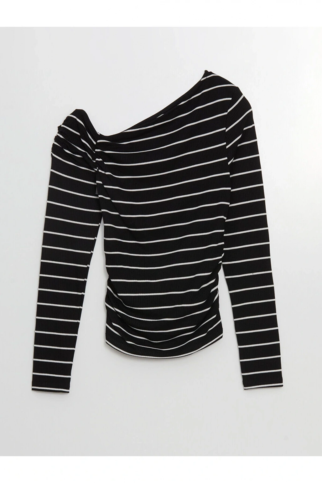 LCW Vision Siyah Kayık Yaka Çizgili Kadın Body