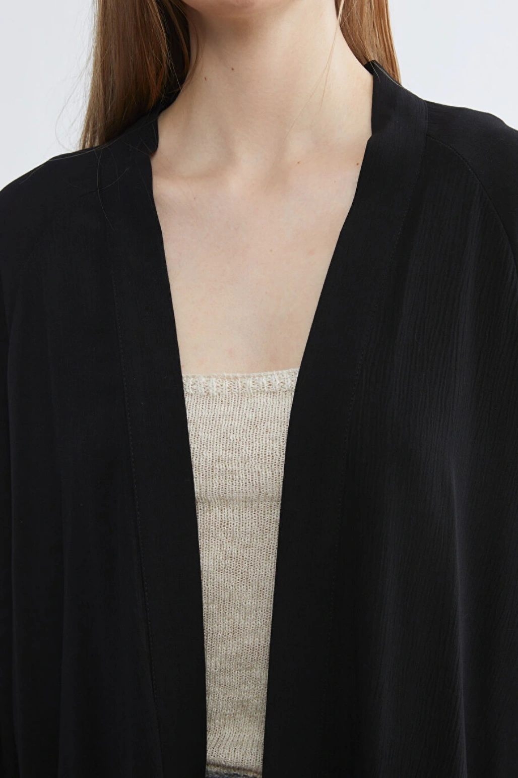 LCW Vision Siyah Şal Yaka Oversize Kadın Kimono