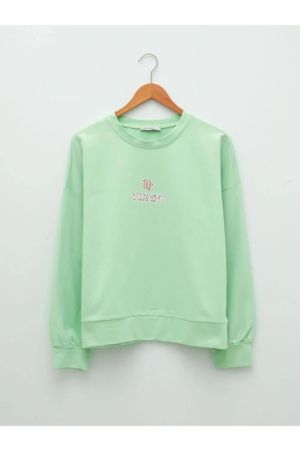 LCW Vision Yeşil Bisiklet Yaka Baskılı Uzun Kollu Kadın Sweatshirt