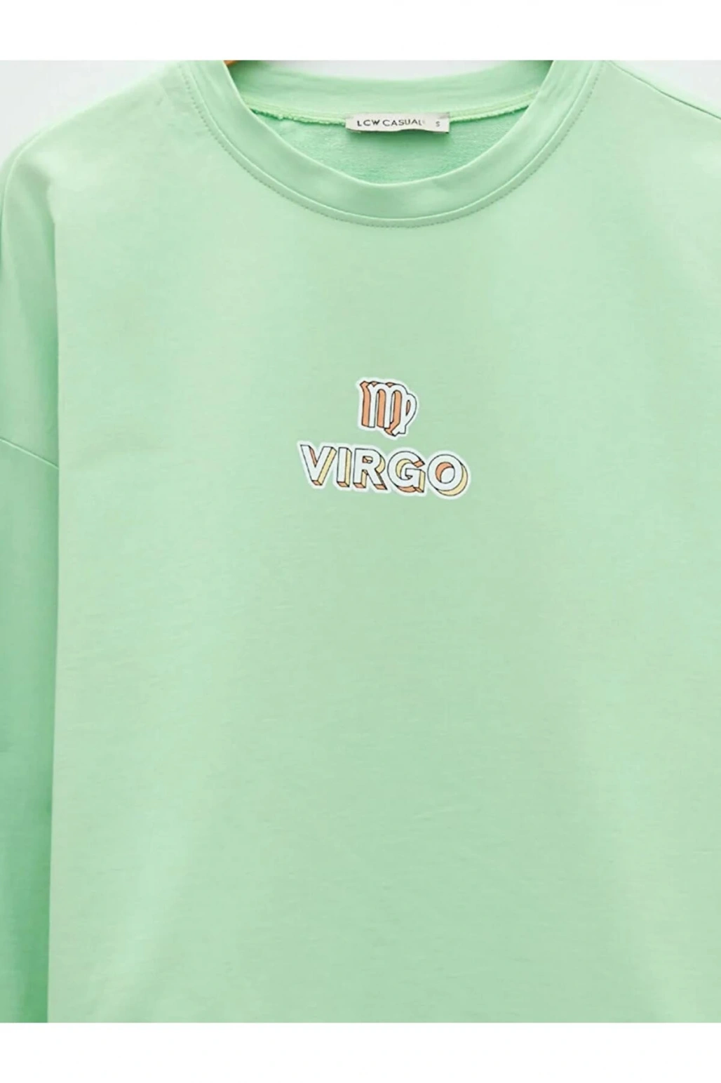 LCW Vision Yeşil Bisiklet Yaka Baskılı Uzun Kollu Kadın Sweatshirt