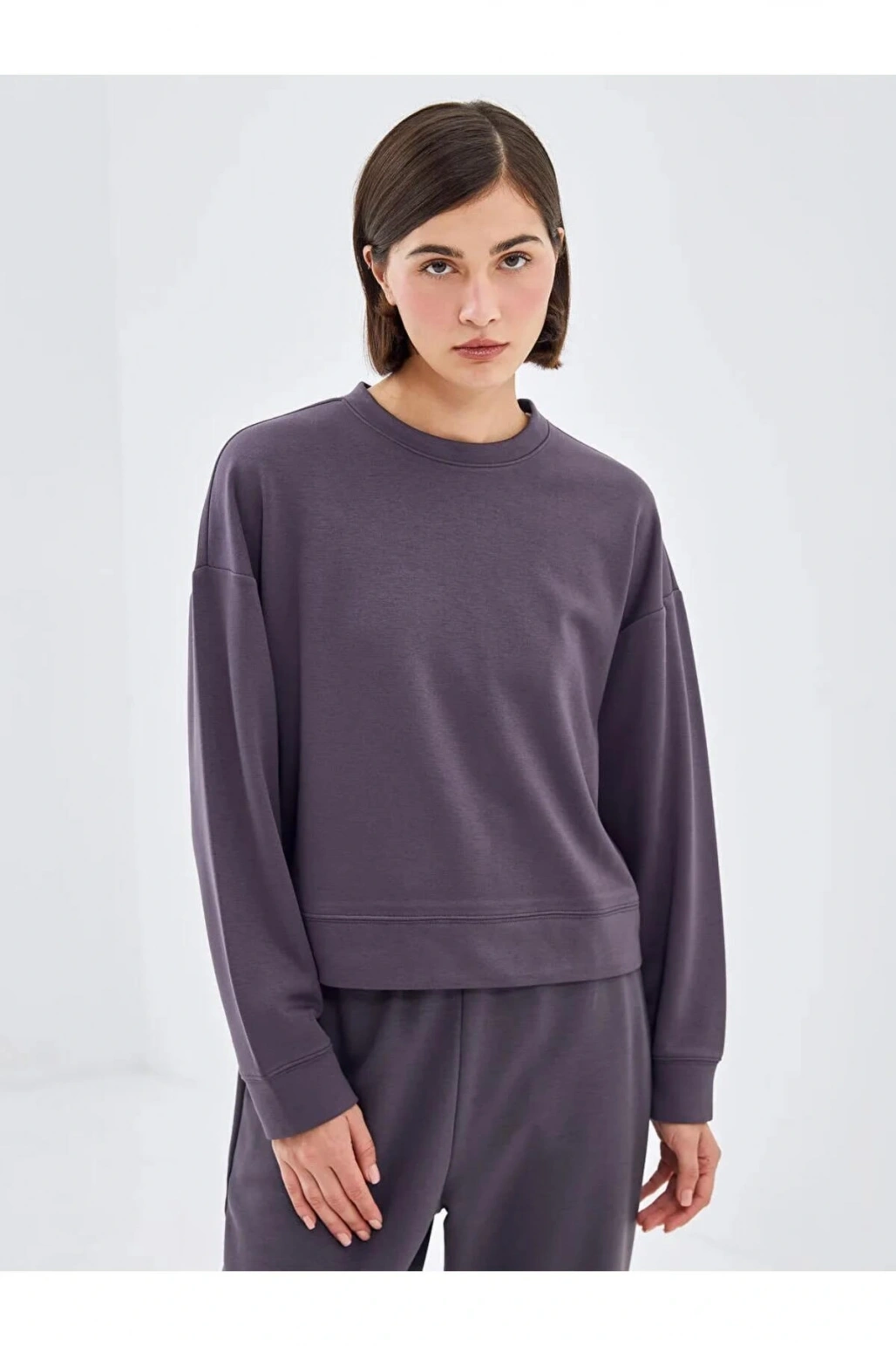 LCW VisionAntrasit Bisiklet Yaka Oversize Kadın Sweatshirt