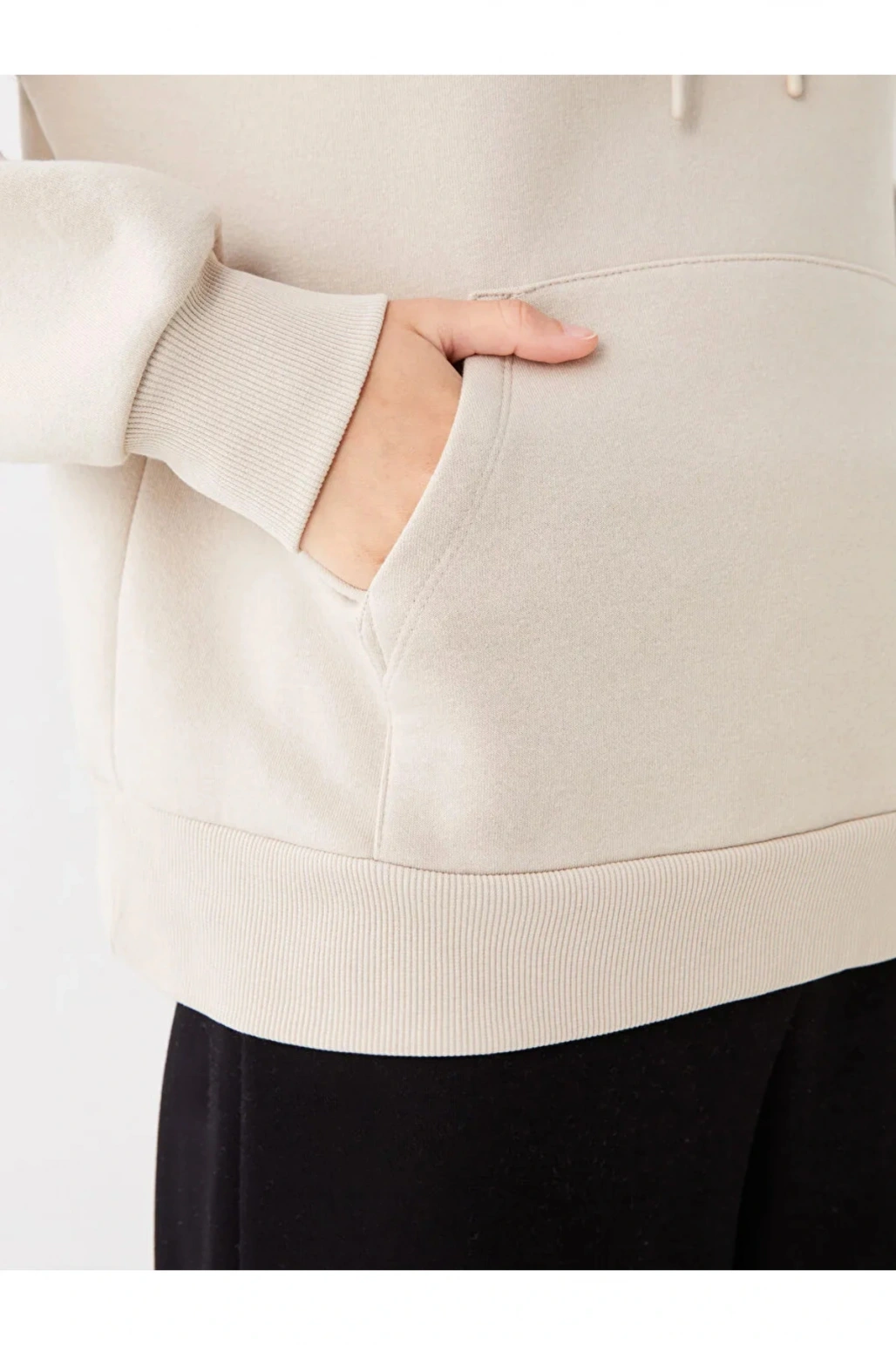 LCW Vision Bej Düz Oversize Kadın Hoodie