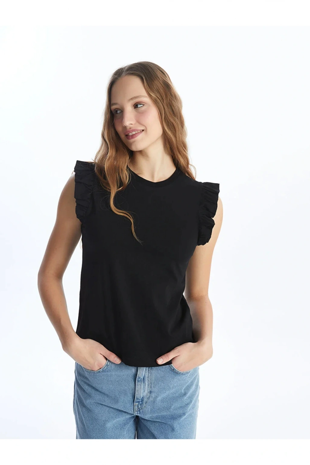 LCW Vision Bisiklet Yaka Düz Kısa Kollu Kadın Tişört