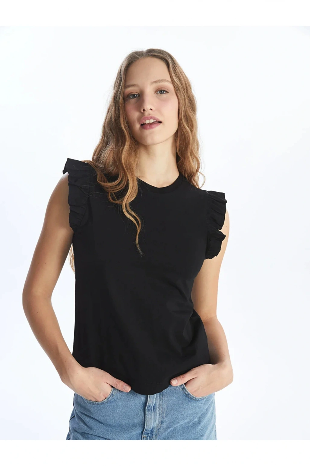 LCW Vision Bisiklet Yaka Düz Kısa Kollu Kadın Tişört