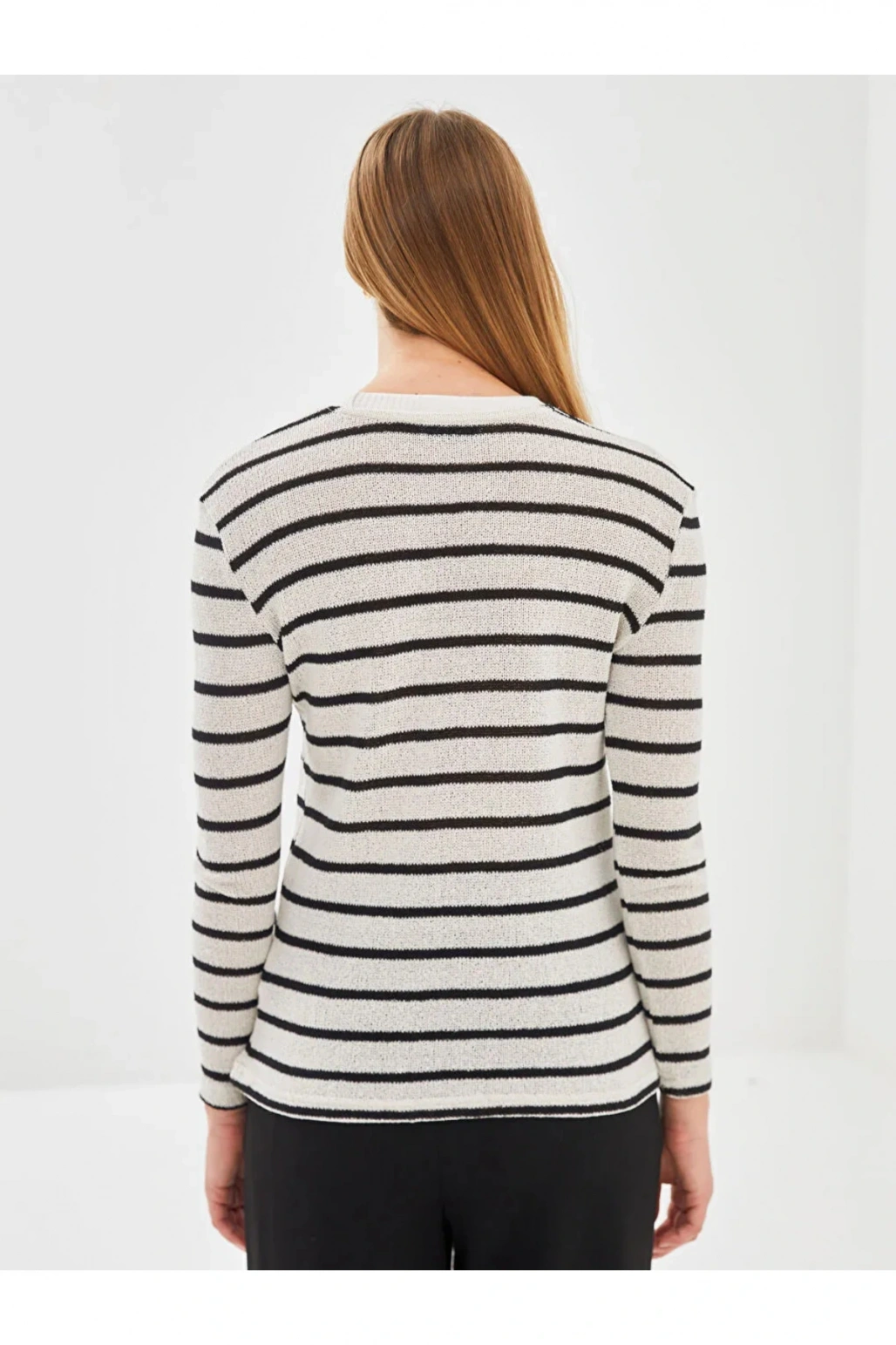 LCW Vision Ekru Çizgili Bisiklet Yaka Çizgili Kadın Kazak