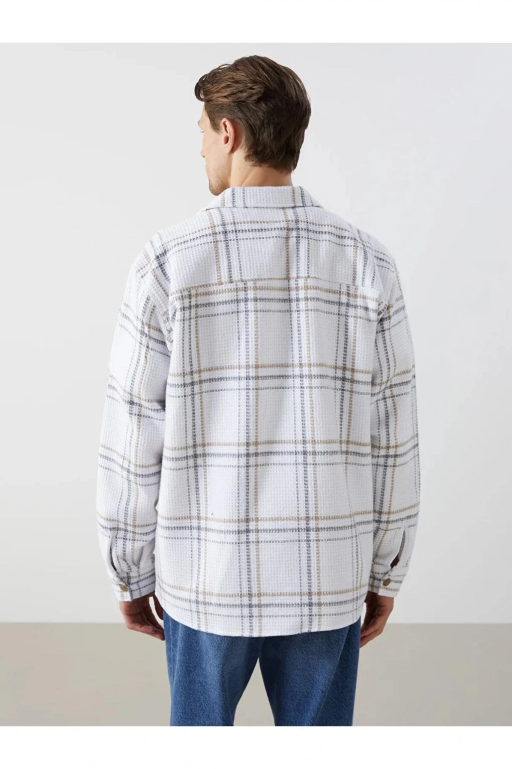 LCW VisionEkru Regular Fit Uzun Kollu Ekose Erkek Gömlek Ceket