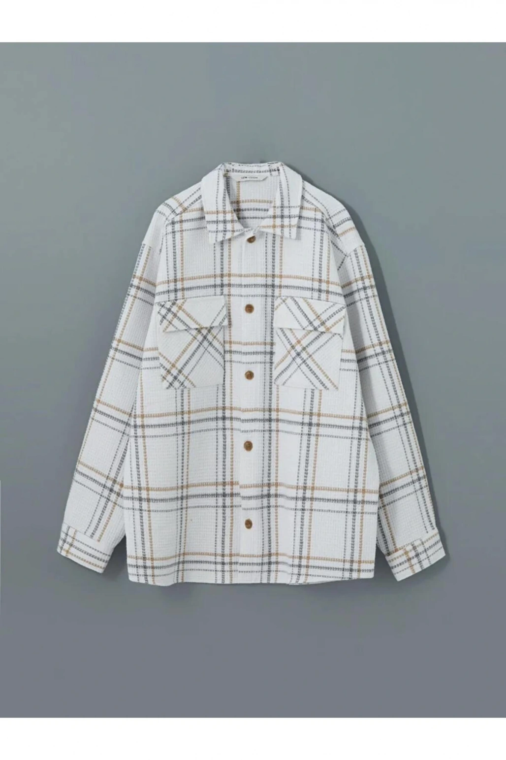 LCW VisionEkru Regular Fit Uzun Kollu Ekose Erkek Gömlek Ceket