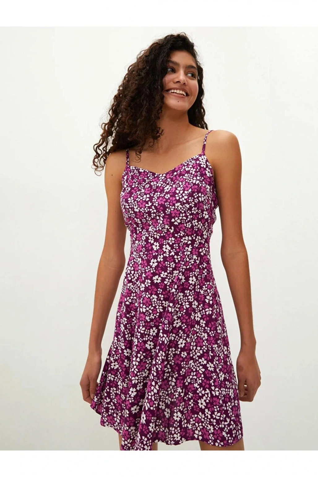 LCW VisionMor Askılı Desenli Viskon Kadın Elbise