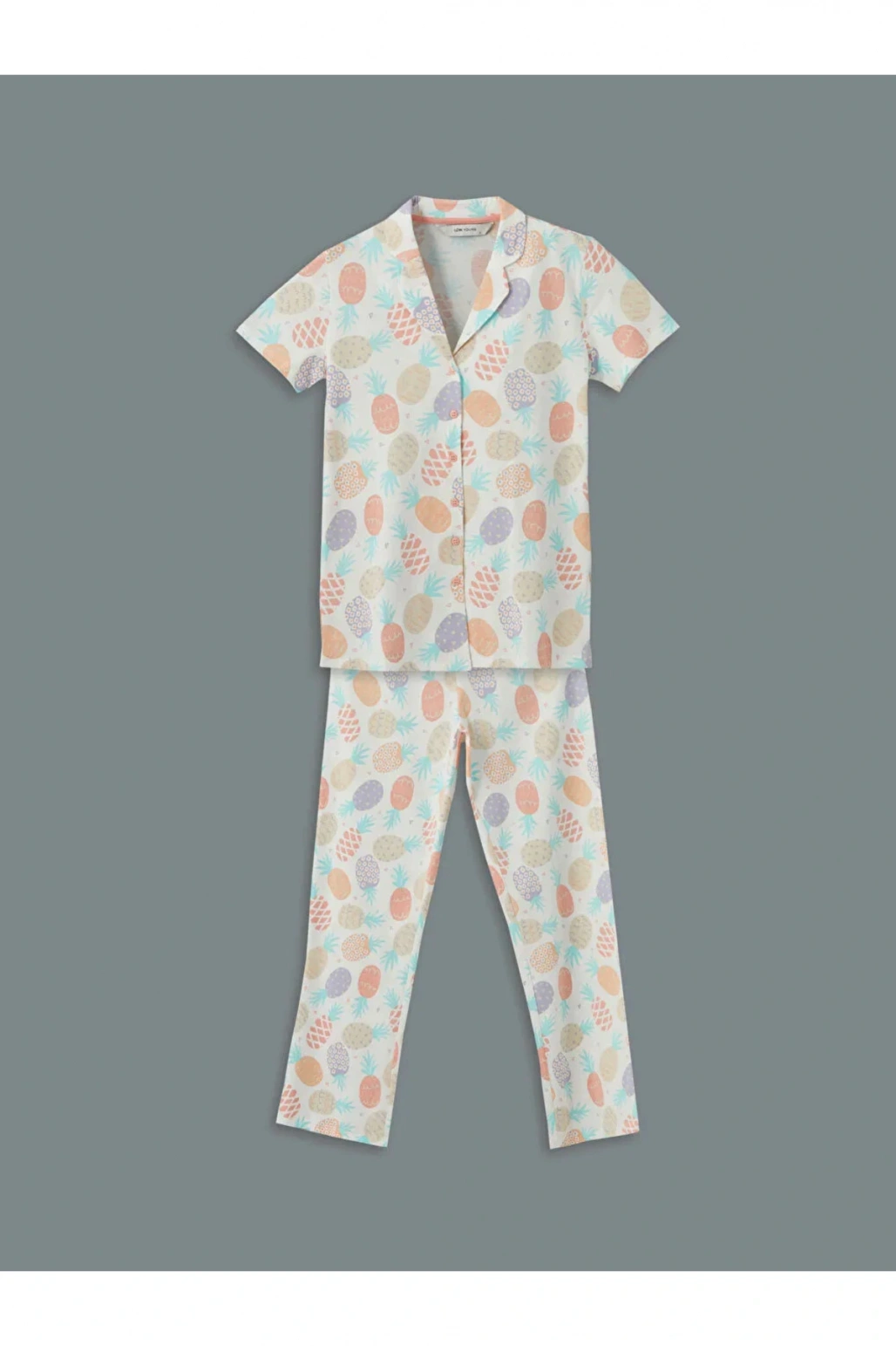 LCW Young Ekru Gömlek Yaka Desenli Kadın Pijama Takımı