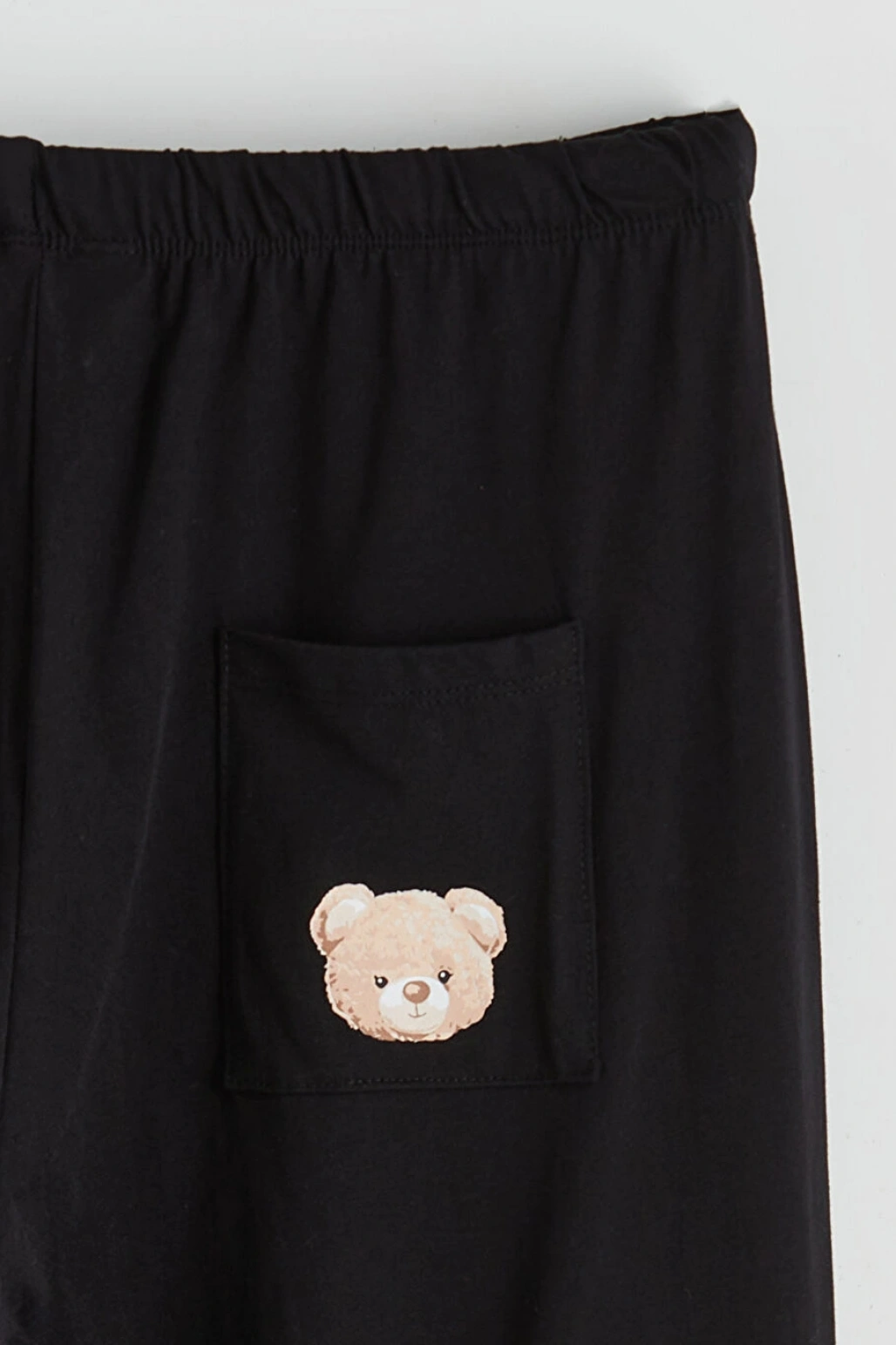 LCW Young Siyah Bisiklet Yaka Ayı Baskılı Kadın Pijama Takımı