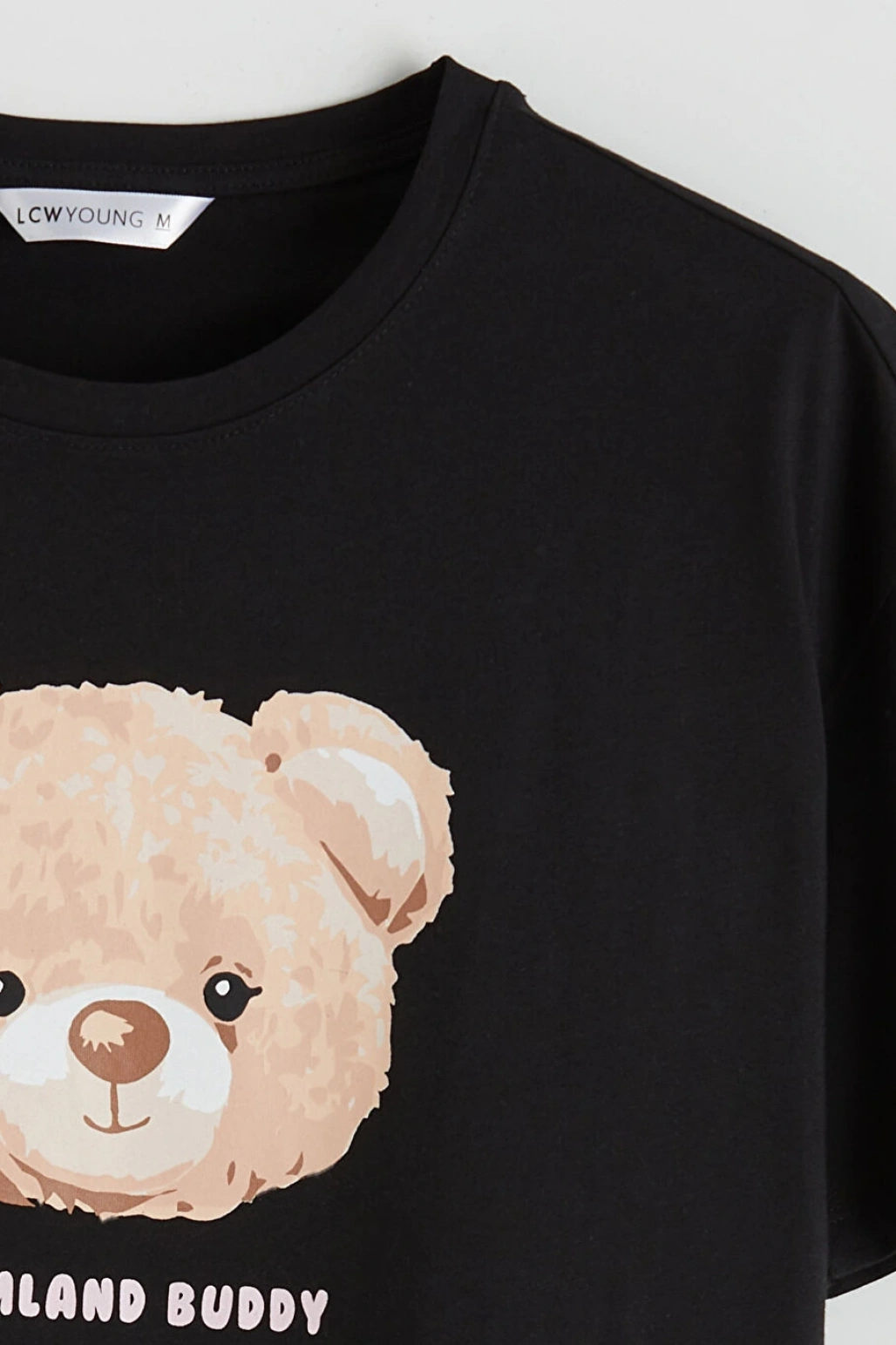 LCW Young Siyah Bisiklet Yaka Ayı Baskılı Kadın Pijama Takımı