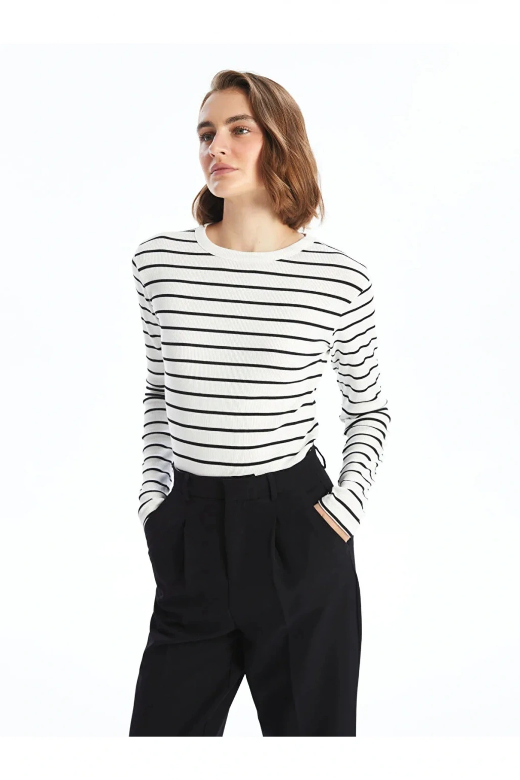 LCWAIKIKI Basic Bisiklet Yaka Çizgili Kadın Body