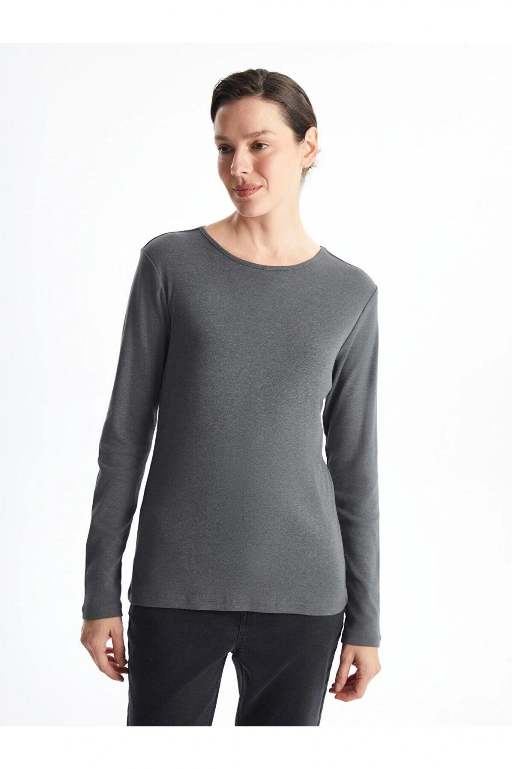 LCWAIKIKI Basic Bisiklet Yaka Düz Uzun Kollu Kadın Body