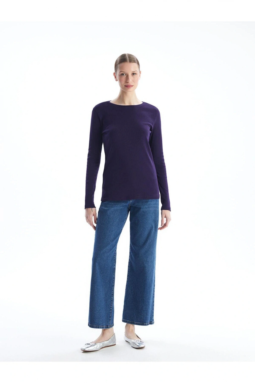 LCWAIKIKI Basic Bisiklet Yaka Düz Uzun Kollu Kadın Body