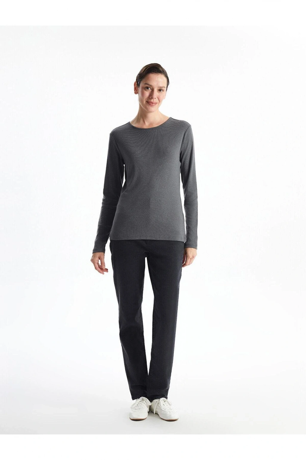 LCWAIKIKI Basic Bisiklet Yaka Düz Uzun Kollu Kadın Body