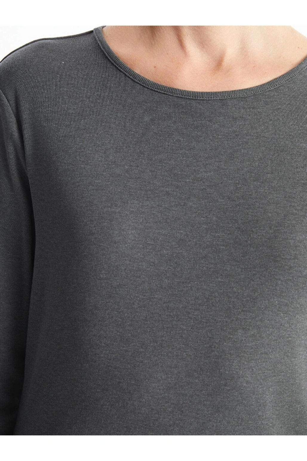 LCWAIKIKI Basic Bisiklet Yaka Düz Uzun Kollu Kadın Body