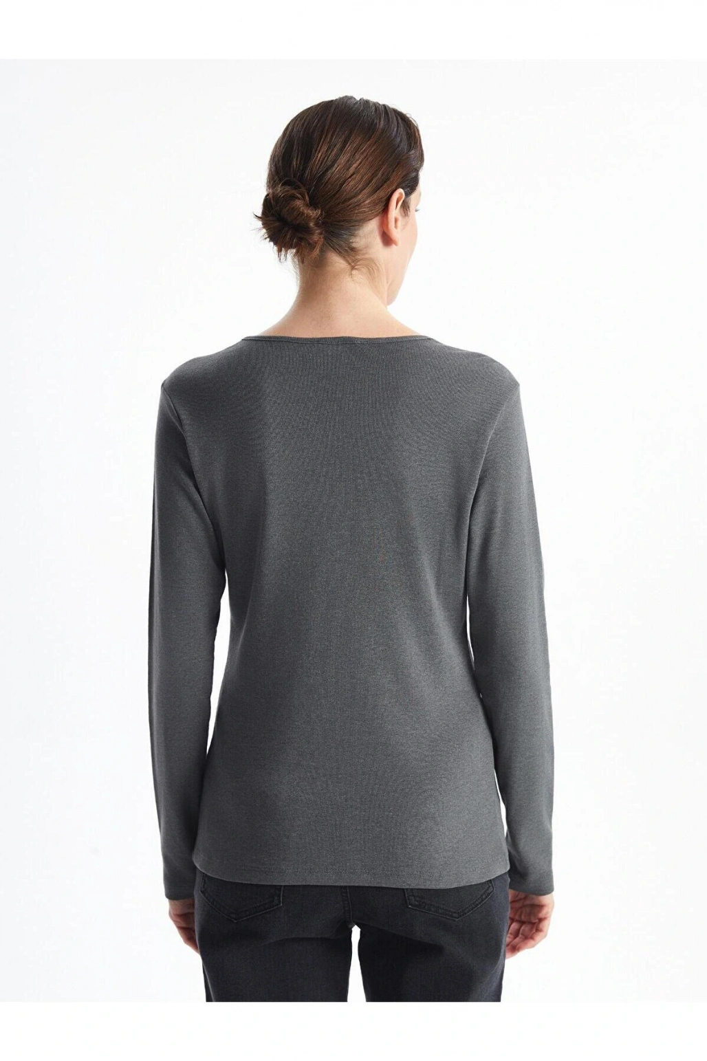 LCWAIKIKI Basic Bisiklet Yaka Düz Uzun Kollu Kadın Body