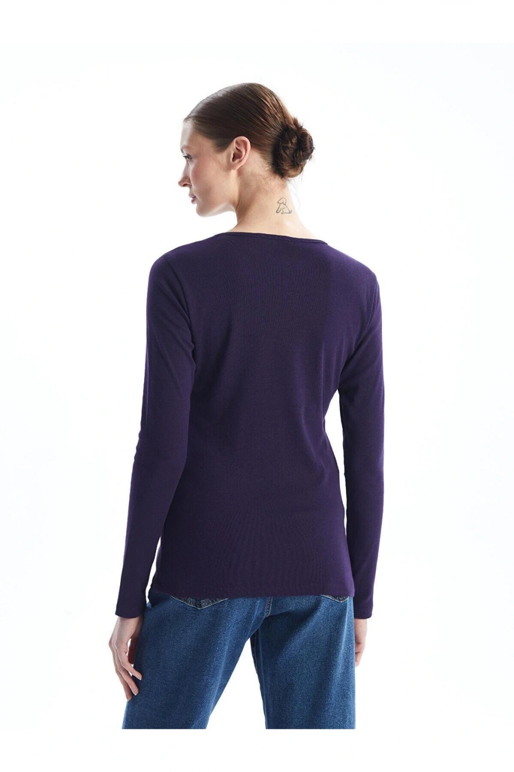 LCWAIKIKI Basic Bisiklet Yaka Düz Uzun Kollu Kadın Body