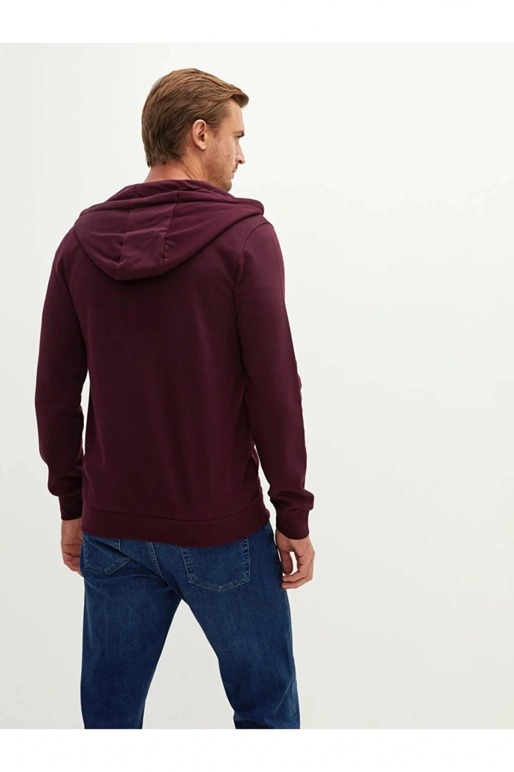 LCWAIKIKI Basic Bordo Kapüşonlu Uzun Kollu Erkek Fermuarlı Sweatshirt