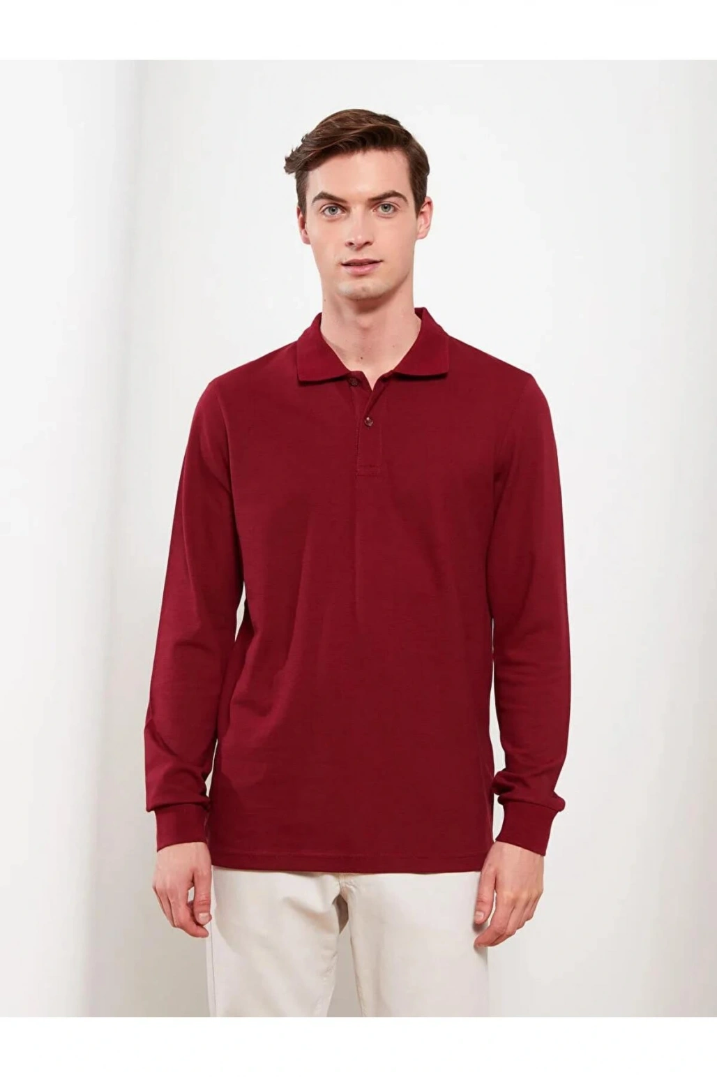 LCWAIKIKI Basic Bordo Polo Yaka Uzun Kollu Pike Erkek Tişört
