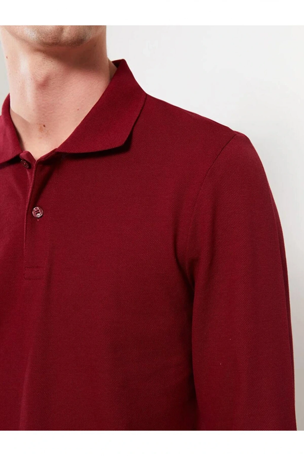 LCWAIKIKI Basic Bordo Polo Yaka Uzun Kollu Pike Erkek Tişört