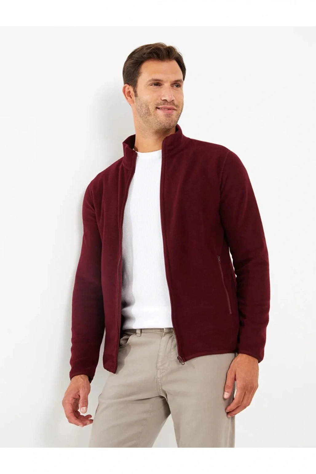 LCWAIKIKI Basic Bordo Rahat Kalıp Dik Yaka Erkek Spor Hırka