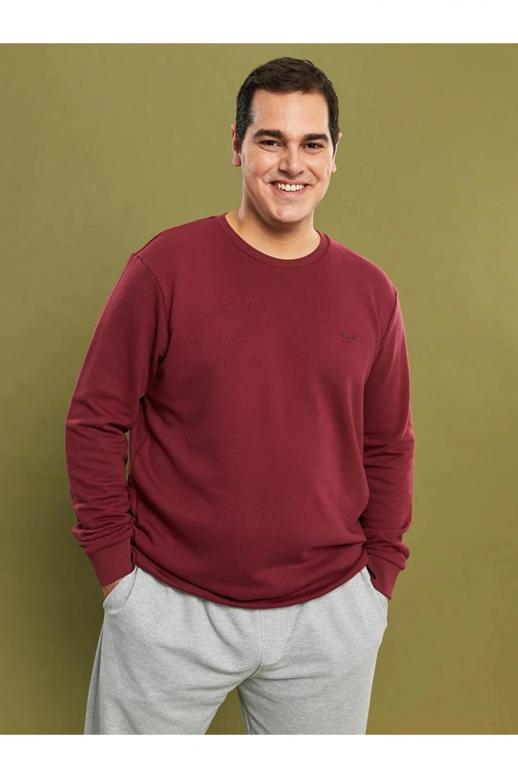 LCWAIKIKI Basic Büyük Beden Bisiklet Yaka Uzun Kollu Basic Erkek Sweatshirt