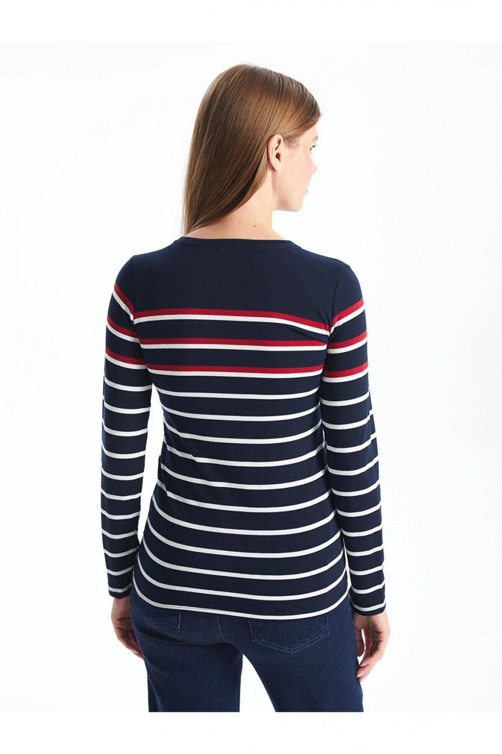 LCWAIKIKI Basic Çizgili Bisiklet Yaka Çizgili Kadın Tişört (W4)