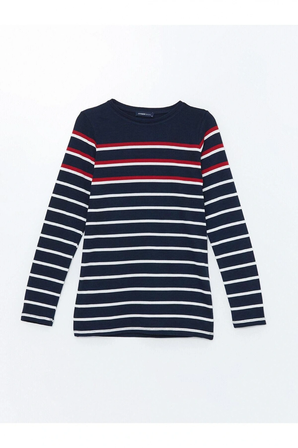 LCWAIKIKI Basic Çizgili Bisiklet Yaka Çizgili Kadın Tişört (W4)