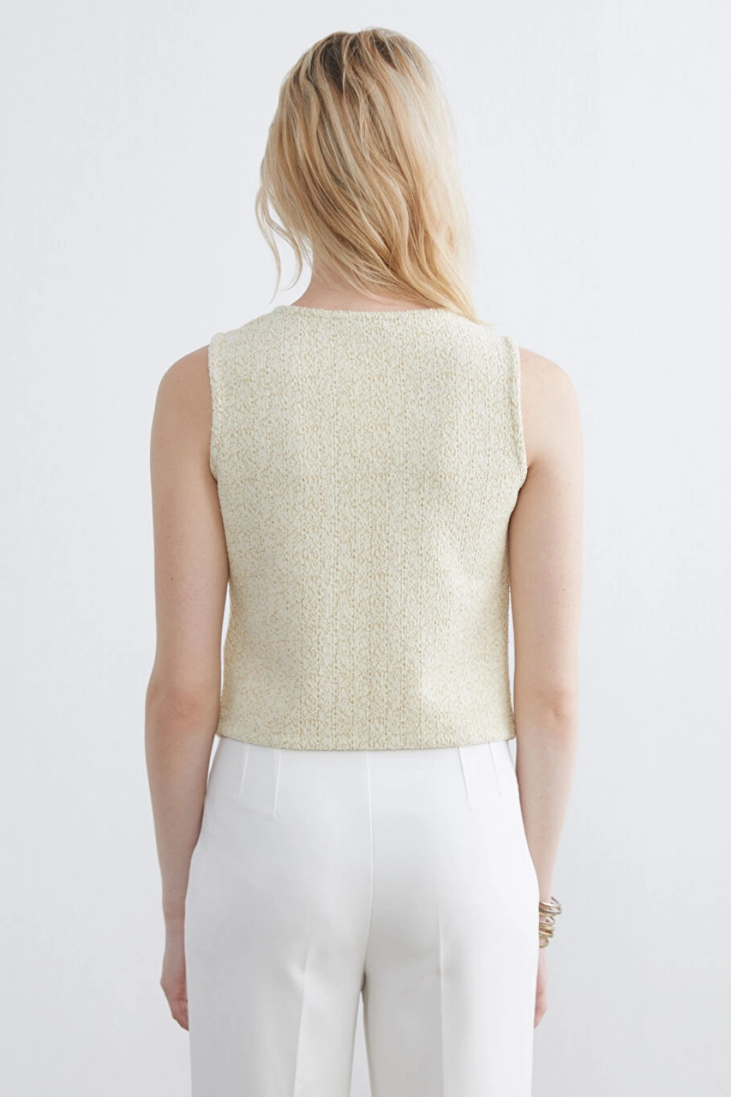 LCWAIKIKI Basic Ekru V Yaka Ekose Kadın Yelek