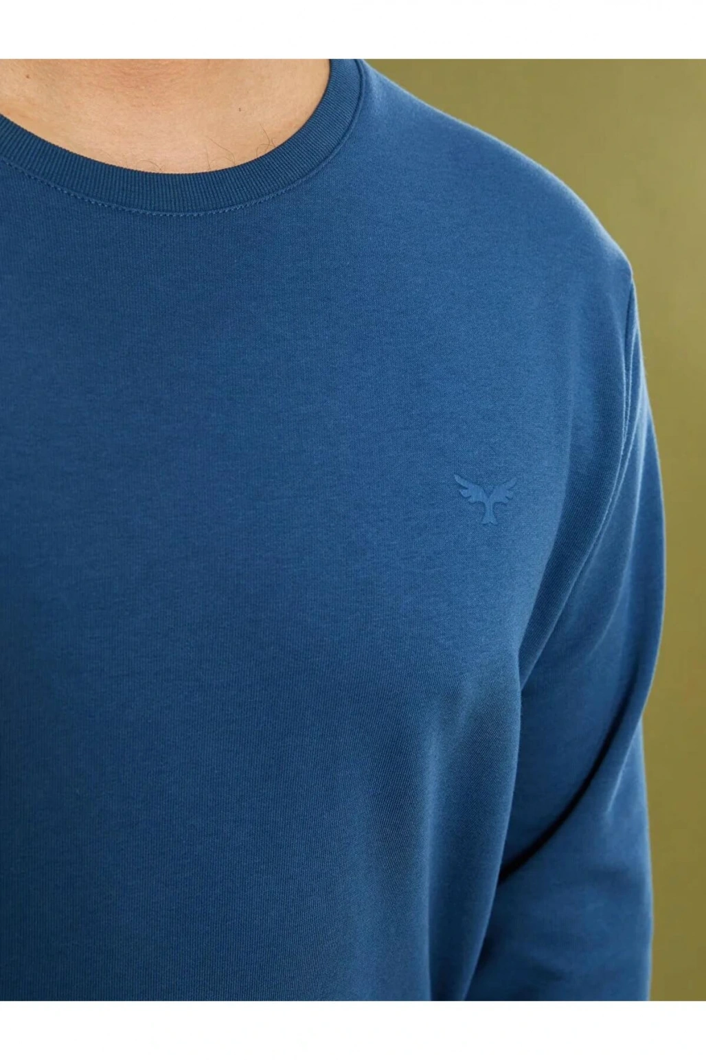 LCWAIKIKI Basic Indigo Büyük Beden Bisiklet Yaka Uzun Kollu Basic Erkek Sweatshirt