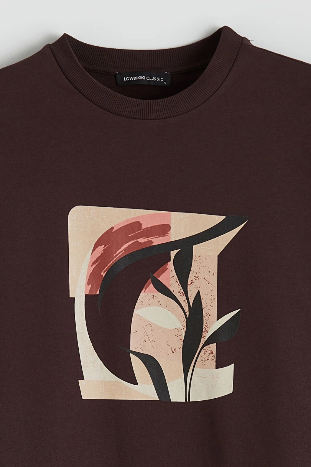 LCWAIKIKI Basic Kahverengi Baskılı Oversize Kadın Sweatshirt Tunik