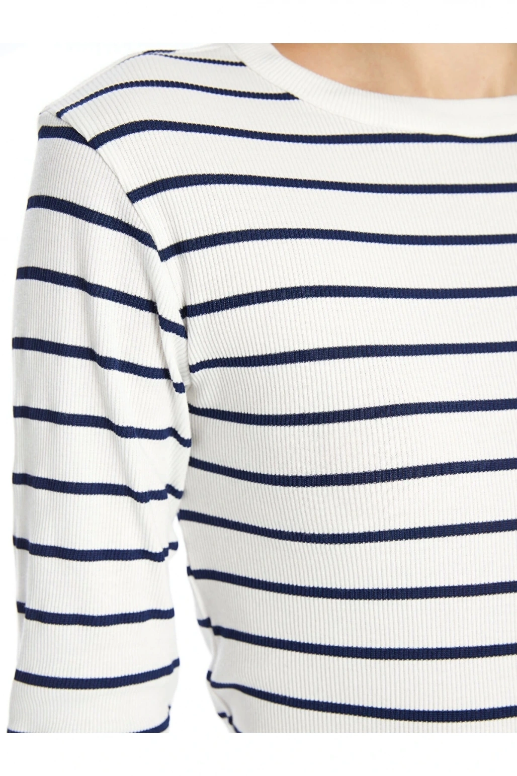 LCWAIKIKI Basic Lacivert Bisiklet Yaka Çizgili Kadın Body