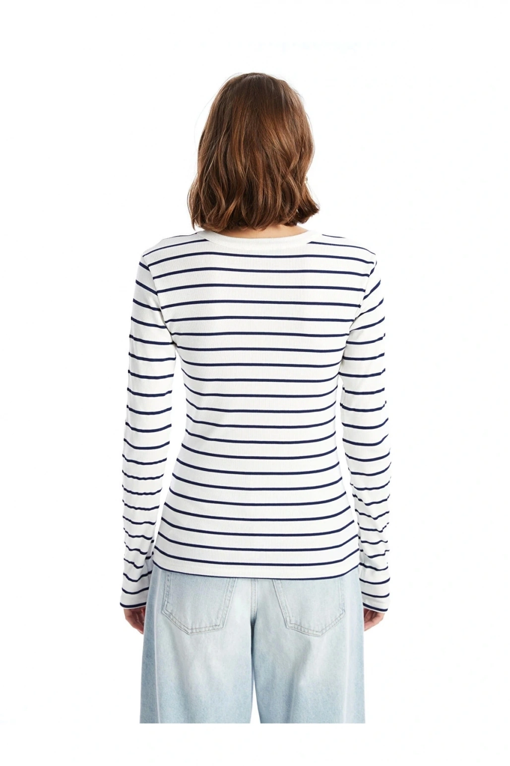 LCWAIKIKI Basic Lacivert Bisiklet Yaka Çizgili Kadın Body