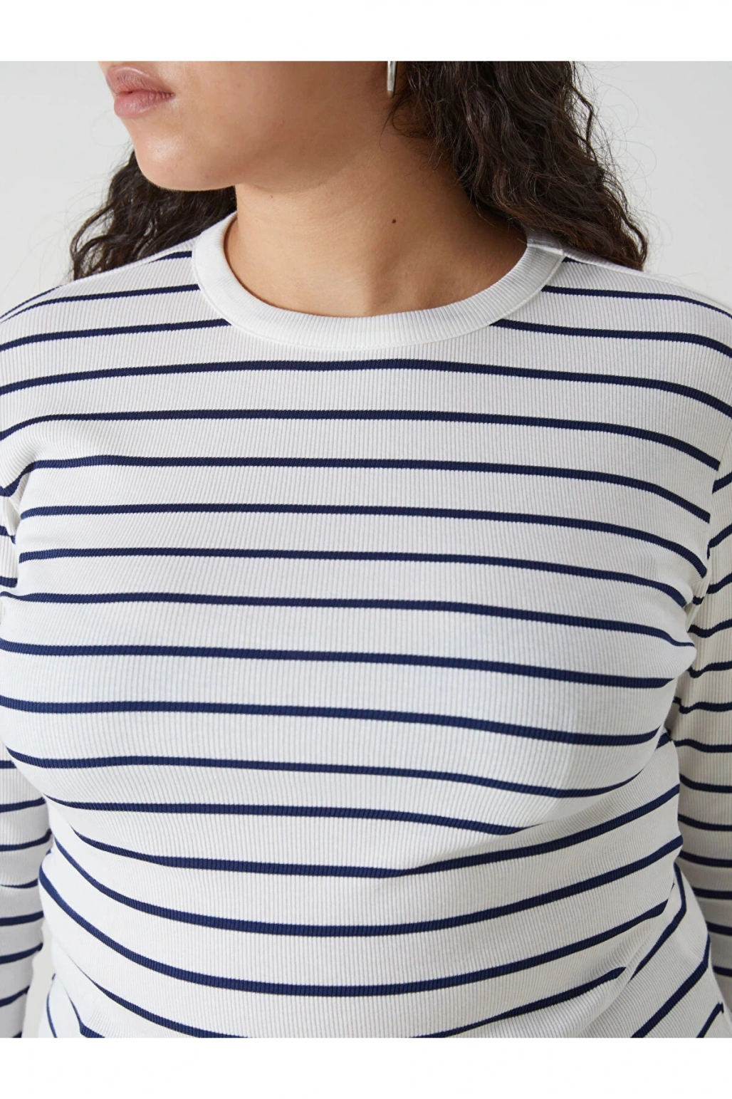 LCWAIKIKI Basic Lacivert Bisiklet Yaka Çizgili Kadın Body