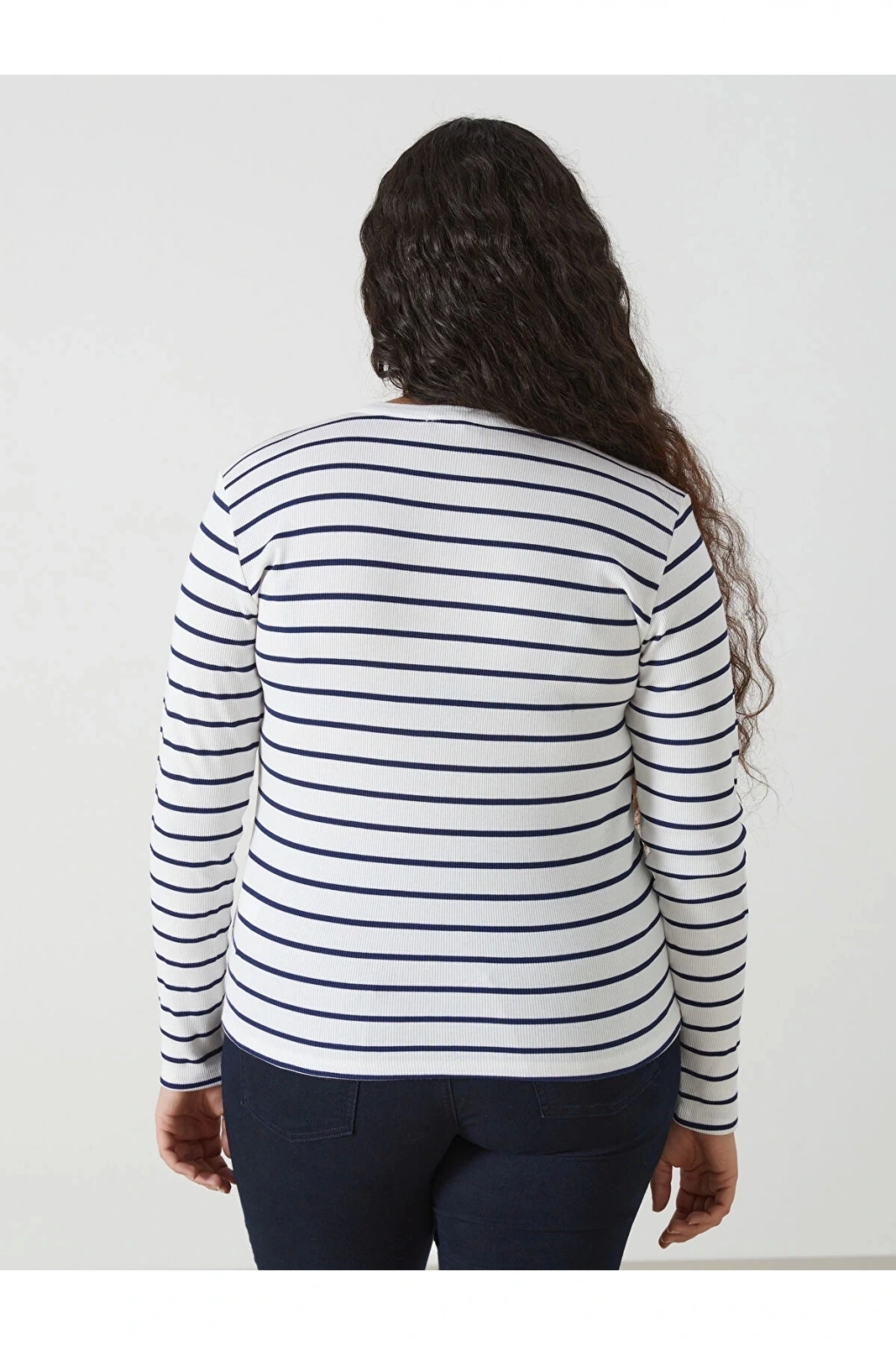 LCWAIKIKI Basic Lacivert Bisiklet Yaka Çizgili Kadın Body