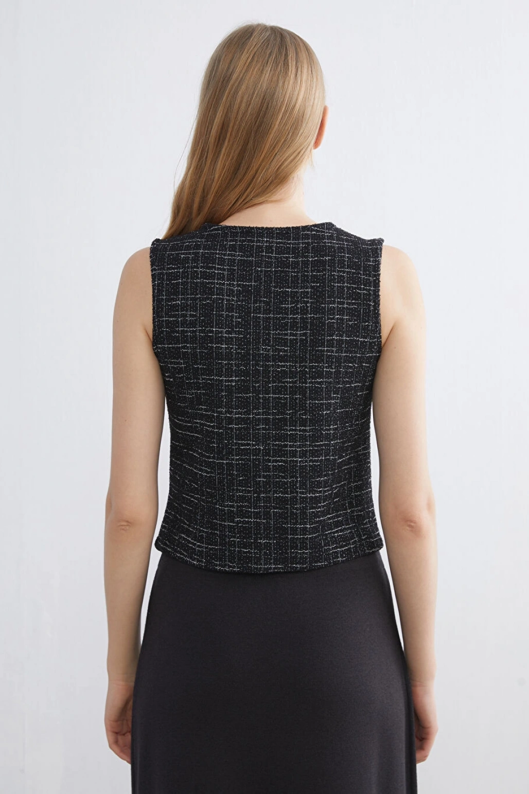 LCWAIKIKI Basic Siyah V Yaka Ekose Kadın Yelek