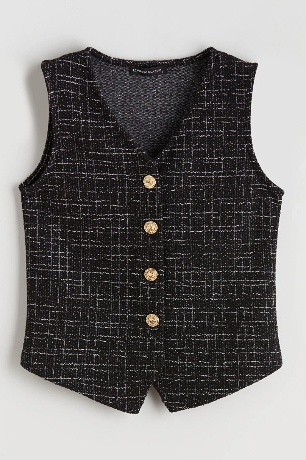 LCWAIKIKI Basic Siyah V Yaka Ekose Kadın Yelek