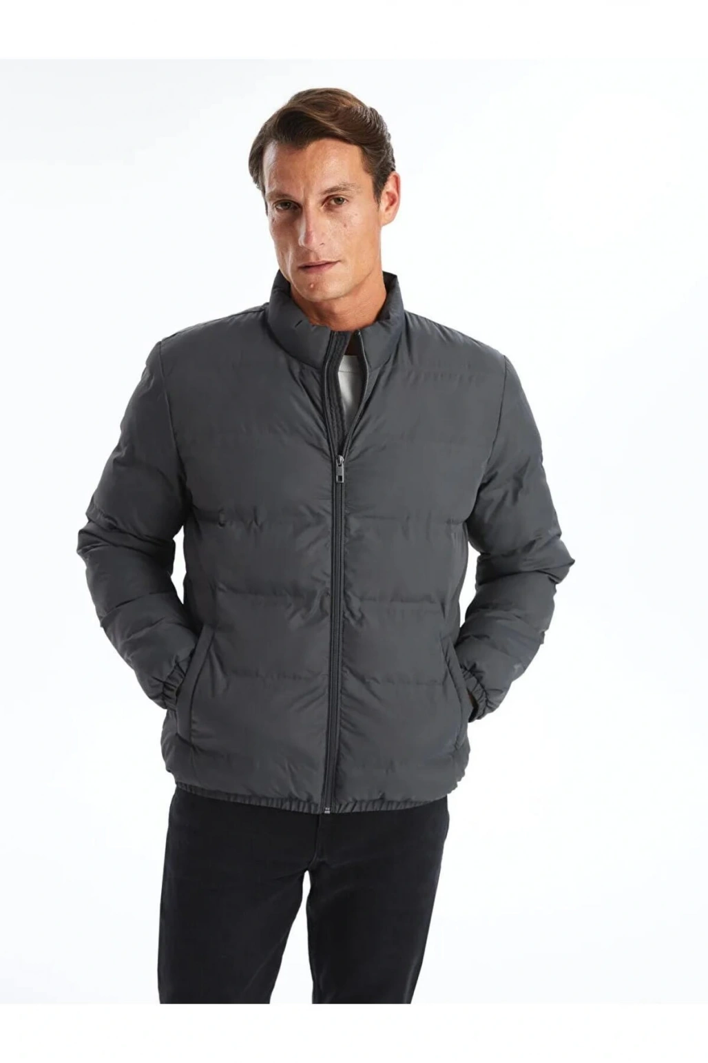 LCWAIKIKI Classic Antrasit Standart Kalıp Dik Yaka Erkek Şişme Mont