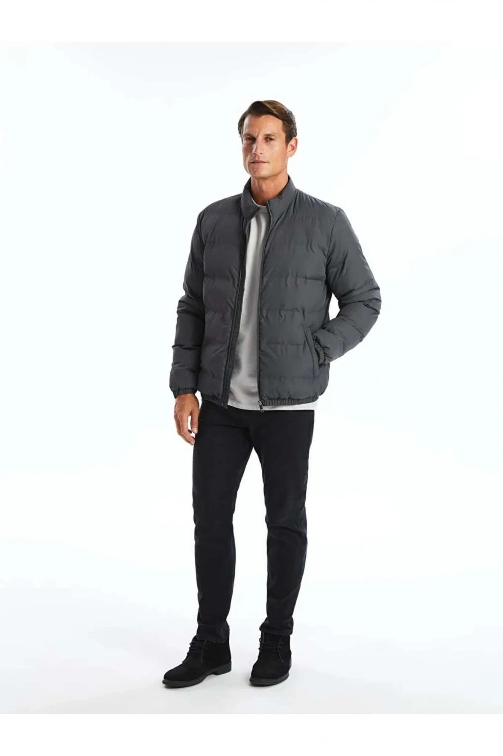 LCWAIKIKI Classic Antrasit Standart Kalıp Dik Yaka Erkek Şişme Mont