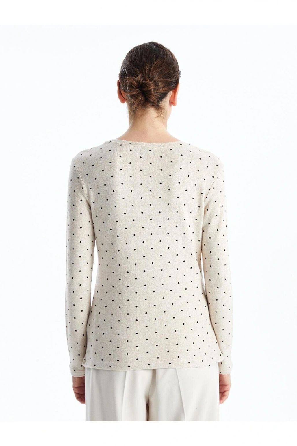 LCWAIKIKI Classic Baskılı Bisiklet Yaka Puantiyeli Kadın Tişört