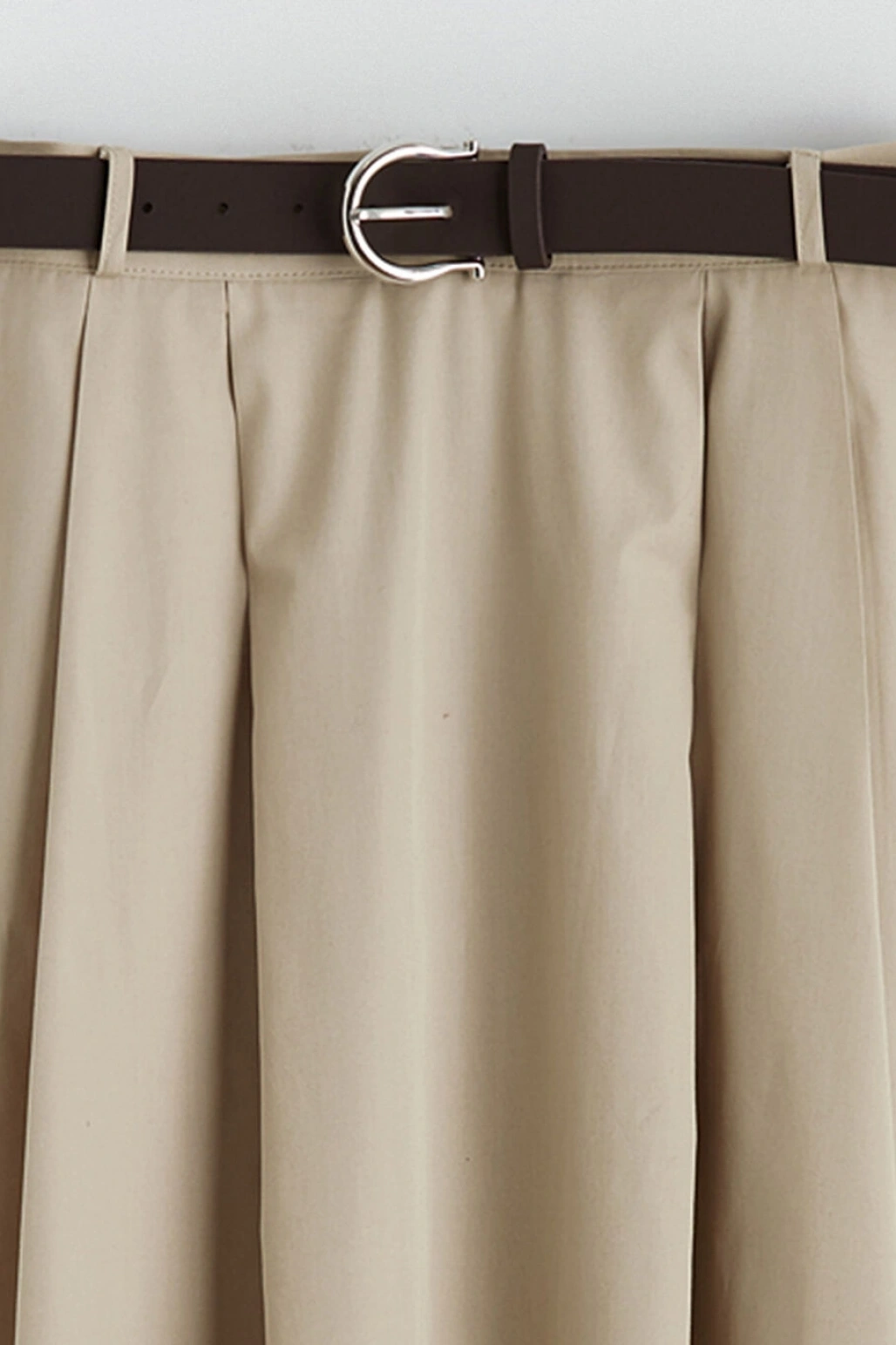 LCWAIKIKI Classic Bej Beli Kemerli Pileli Etek