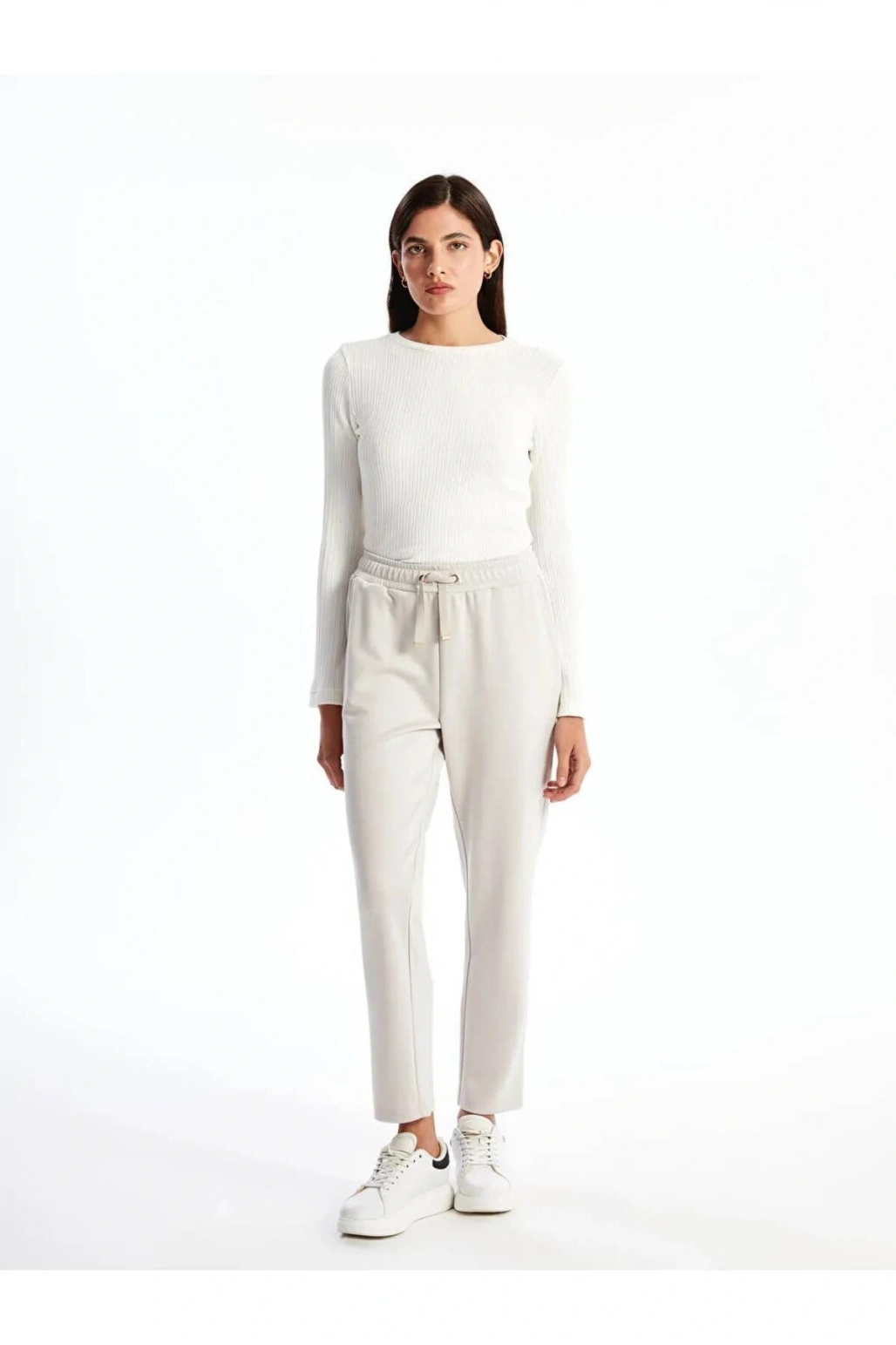 LCWAIKIKI Classic bej Beli Lastikli Kadın Eşofman Altı