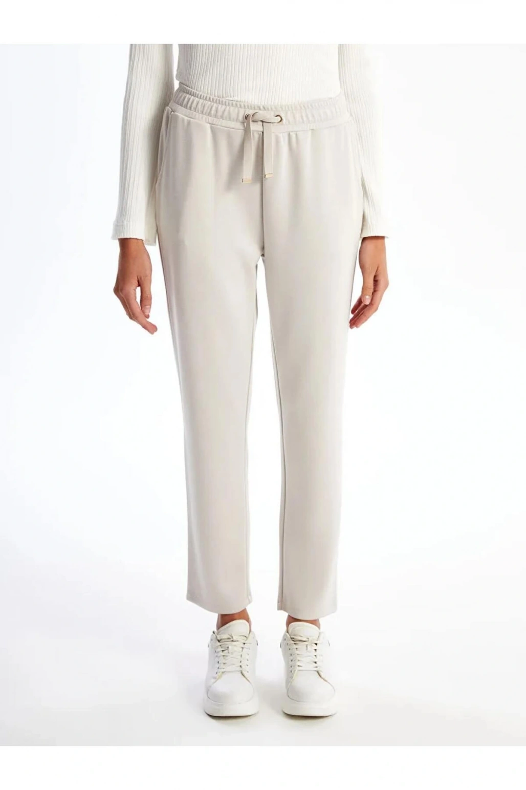 LCWAIKIKI Classic bej Beli Lastikli Kadın Eşofman Altı