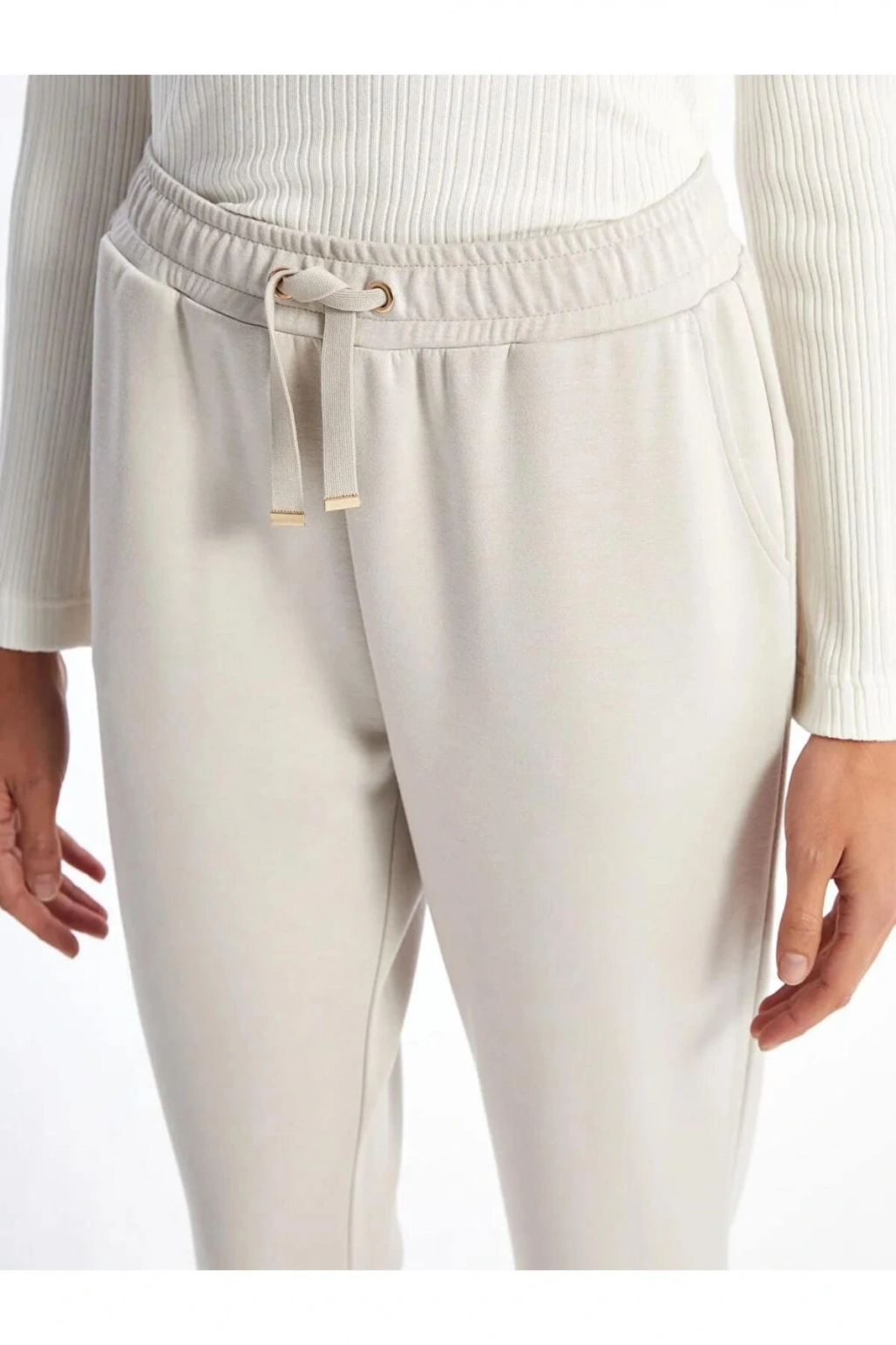 LCWAIKIKI Classic bej Beli Lastikli Kadın Eşofman Altı