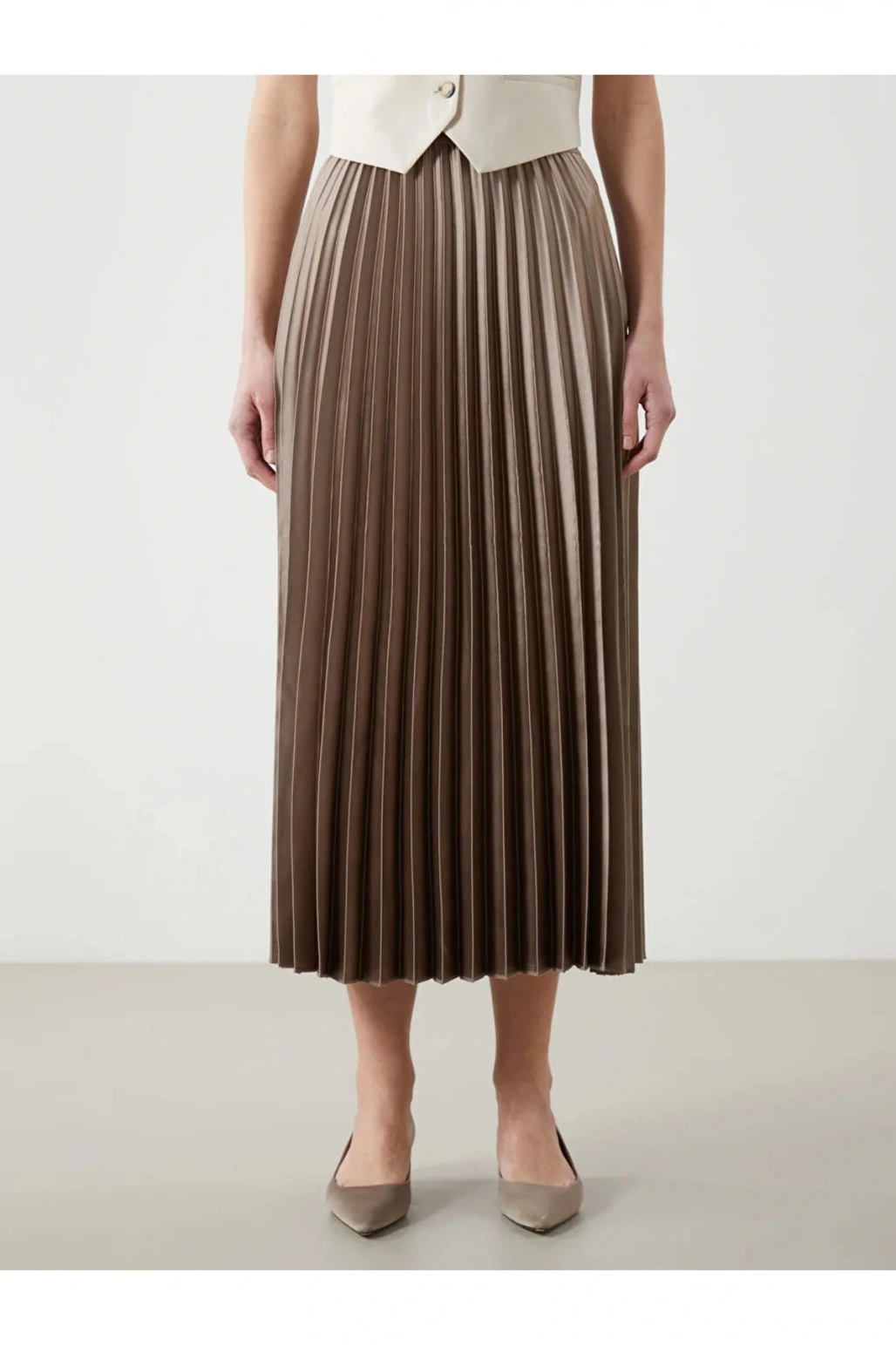 LCWAIKIKI Classic  Beli Lastikli Saten Kadın Pileli Etek