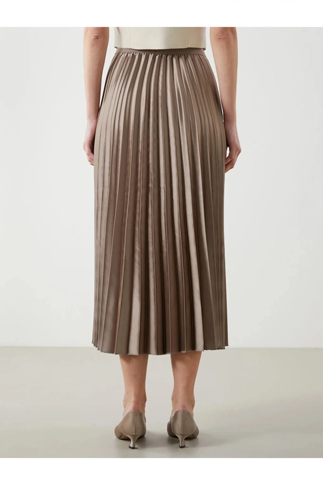 LCWAIKIKI Classic  Beli Lastikli Saten Kadın Pileli Etek