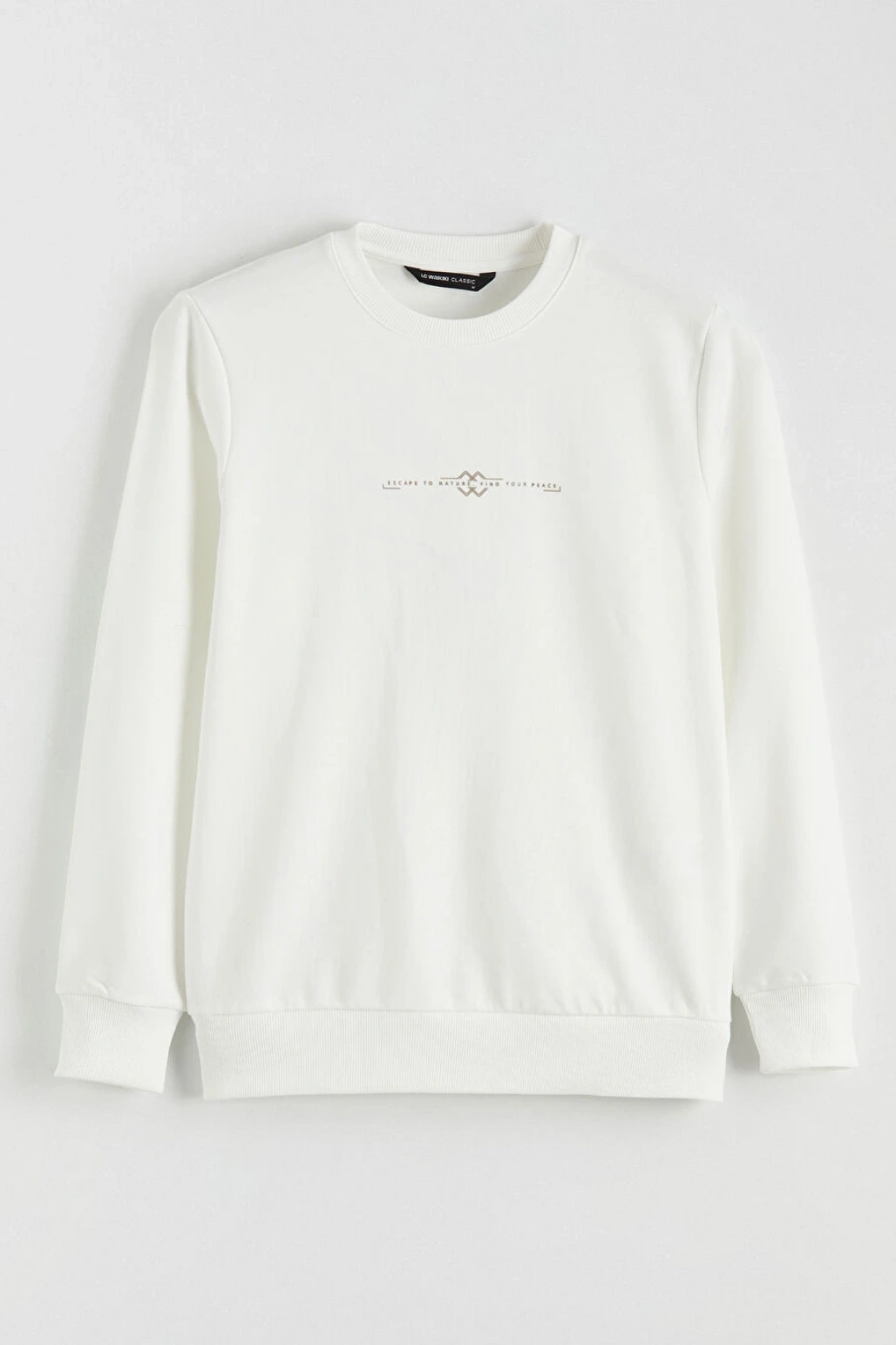 LCWAIKIKI Classic Ekru Bisiklet Yaka Baskılı Erkek Kalın Sweatshirt