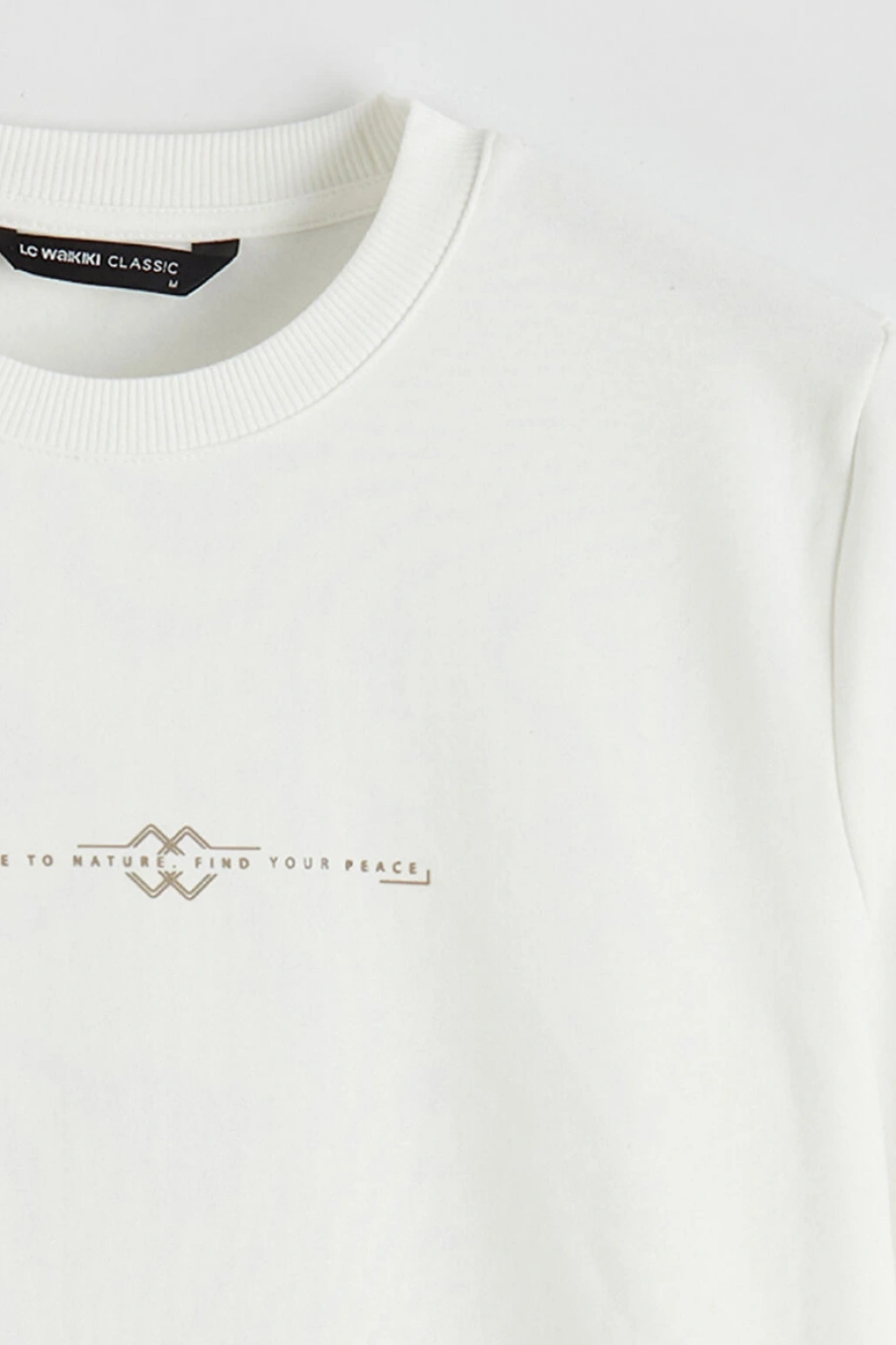 LCWAIKIKI Classic Ekru Bisiklet Yaka Baskılı Erkek Kalın Sweatshirt